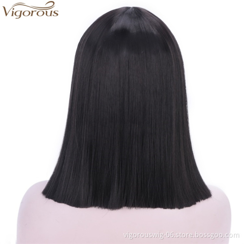 Vigorous Straight Short Blunt Cut Bob For Black Women Deep Middle Part Brazilian Wigs Heat Resistant Synthetic Cosplay Wigs
